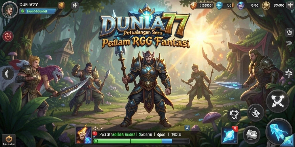 Screenshot utama DUNIA77 menampilkan aksi seru dalam pertarungan RPG.