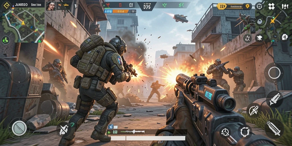 Screenshot gameplay JUARAGO menunjukkan aksi seru di pertempuran TPS.