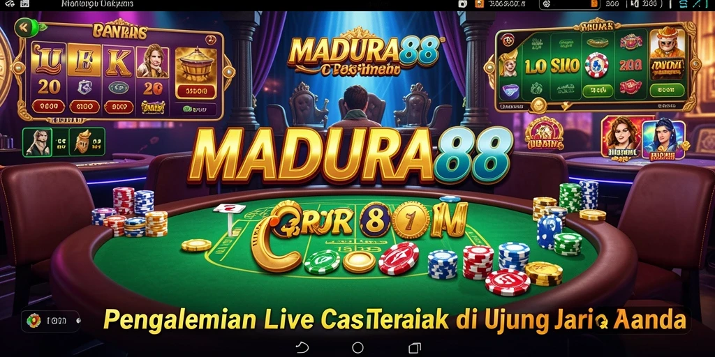 Screenshot MADURA88 menampilkan dealer yang siap melayani dan permainan Live Casino yang menegangkan.
