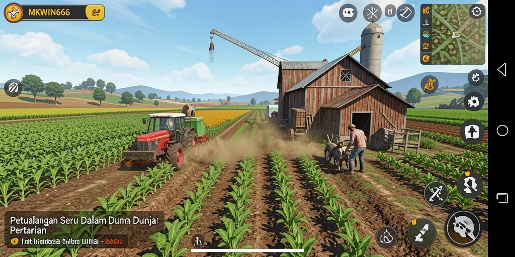Tampilan gameplay seru di MKWIN666 dengan aktivitas pertanian.