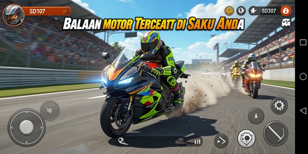 Tampilan gameplay seru balapan motor di SD107.
