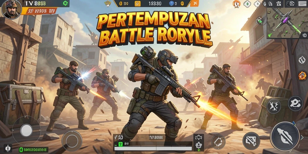Screenshot utama TV888 menampilkan aksi seru dalam pertarungan Battle Royale.